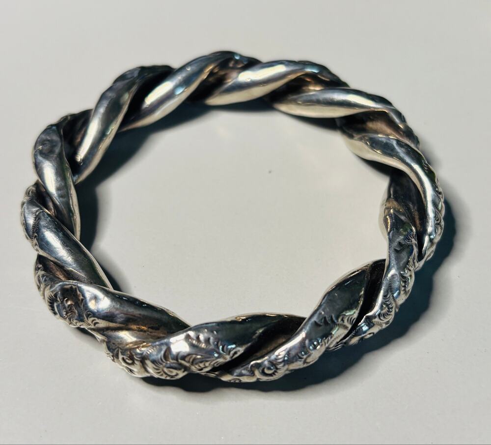 Lovely Victorian Baby Teething Ring Repousse Style Bangle